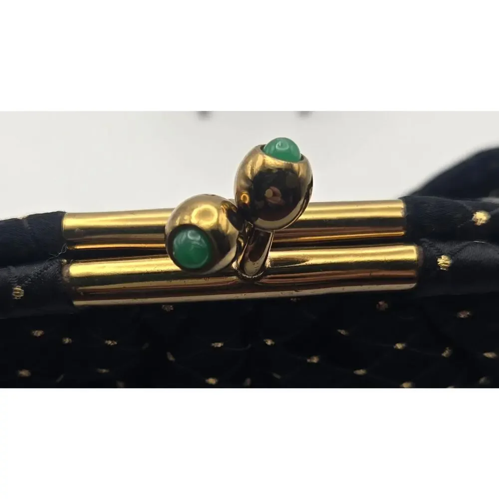 Frilo Vintage Black and Gold Polka Dot Clutch/Wristlet Purse